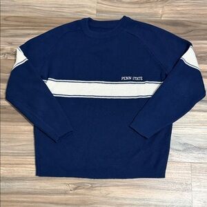 Vintage Hand Knit Penn State Navy Striped Crewneck Sweater Mens M Embroidered